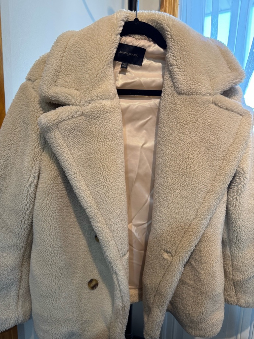 Banana Republic Cream-White Teddy Jacket with Black Label